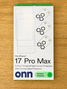 Onn iPhone 17 Pro Max 3-Pack Tempered Glass Screen Protectors,